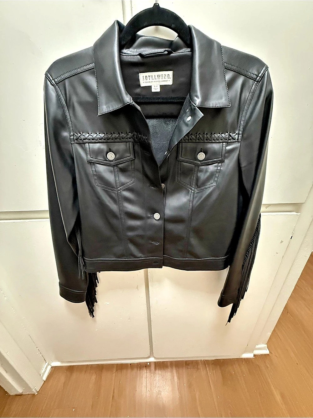 Dryve Fringe Leather-Style Jacket in Black Like New